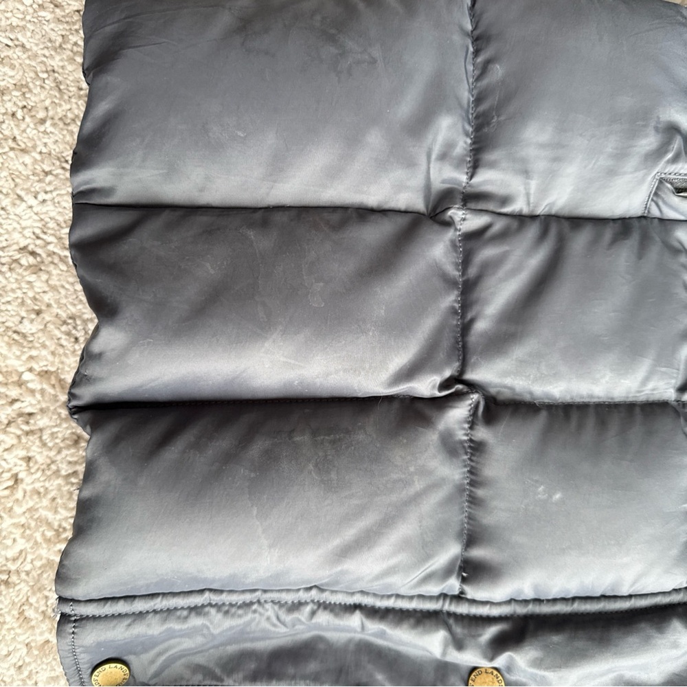 Lands’ End Gray/Blue Long Down Puffer Coat Hooded Winter Parka Women M 10-12 - Picture 3 of 11